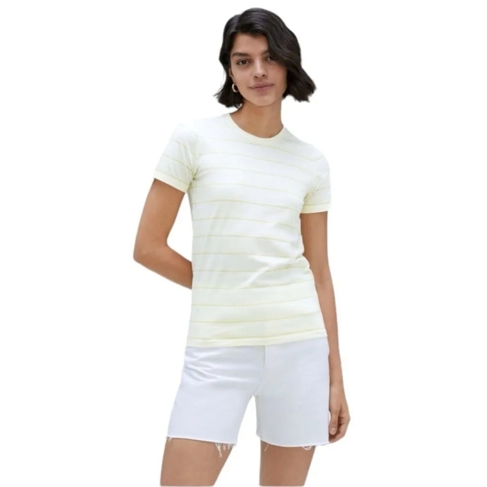 Everlane T Shirt Women Yellow Stripe Organic Cotton Crew Tee Longline